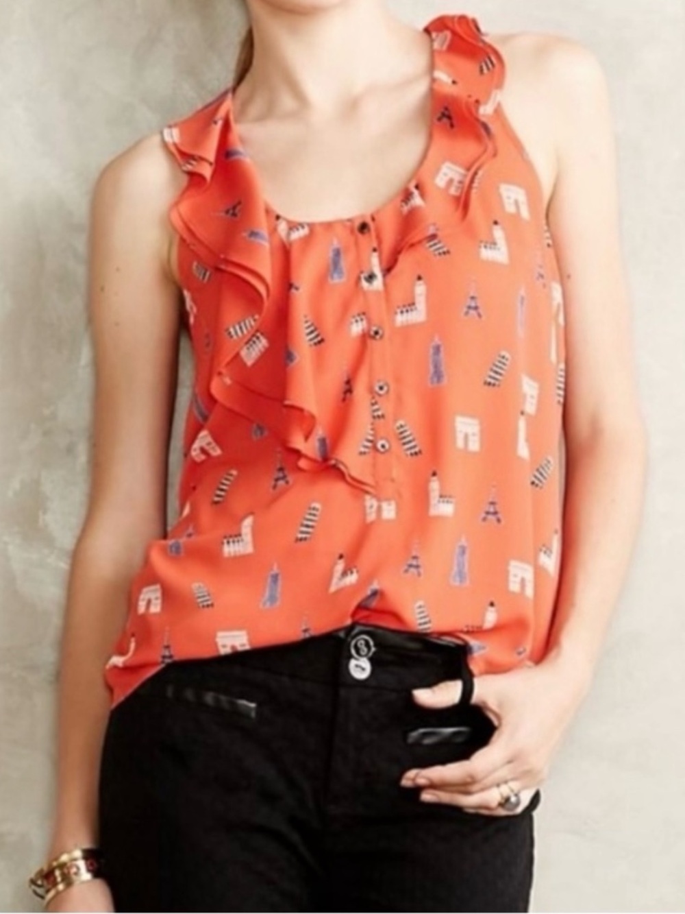 Anthropologie Maeve Aurelie Landmark Sleeveless Blouse Size 2